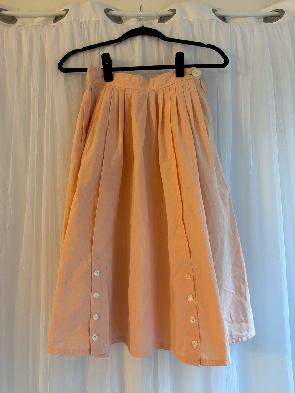 Vintage Pleated Midi Skirt in Peach - Contrasts